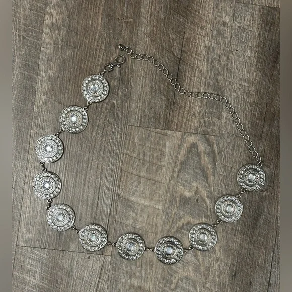 Silver Medallion Crystal Adorned Chain Belt For Women Boho, Western, Cowgirl - Picture 9 of 15